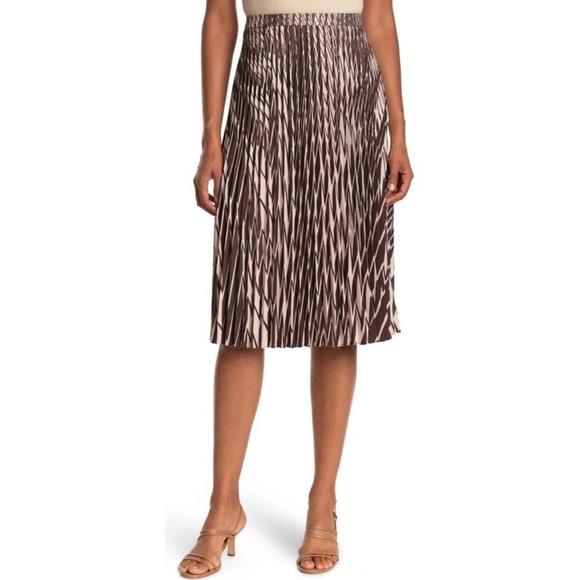 Trina Turk Bancroft Pleated Midi Length Skirt Size 4 Tan Brown - Picture 1 of 11